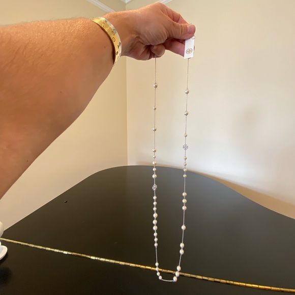 NWT Authentic Luxury Tory Burch Pearl Crystal Rosary Necklace - Picture 7 of 17